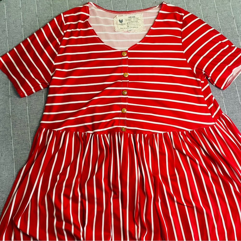 Farmhouse Frocks Red & White Striped Dress Size XL *Runs large VGW